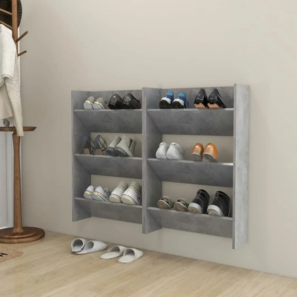 Wall Shoe Cabinets 2 pcs Concrete Grey 60x18x90 cm Engineered Wood 806768