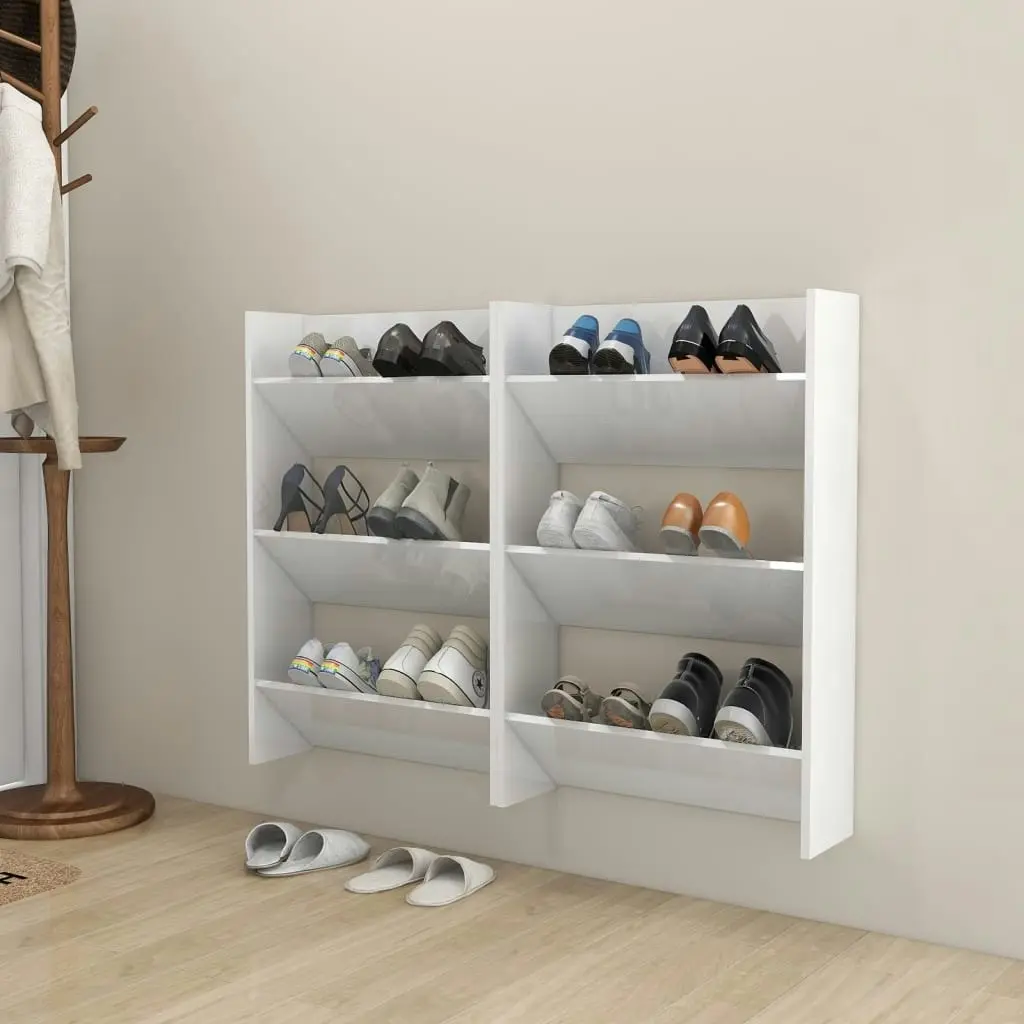 Wall Shoe Cabinets 2 pcs High Gloss White 60x18x90cm Engineered Wood 806772