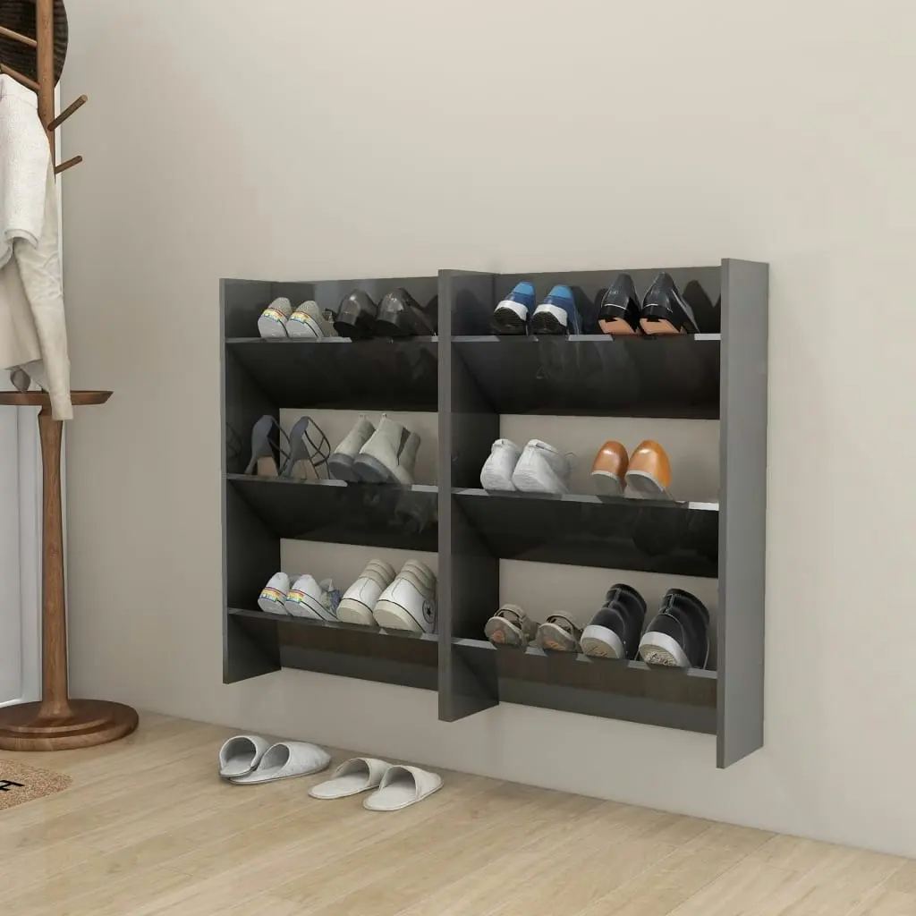 Wall Shoe Cabinets 2 pcs High Gloss Grey 60x18x90 cm Engineered Wood 806776