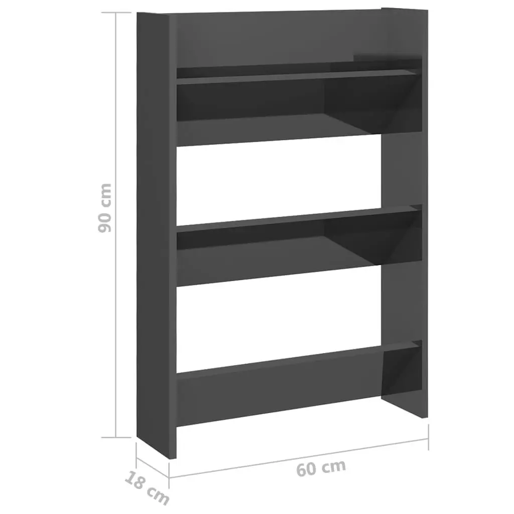 Wall Shoe Cabinets 2 pcs High Gloss Grey 60x18x90 cm Engineered Wood 806776