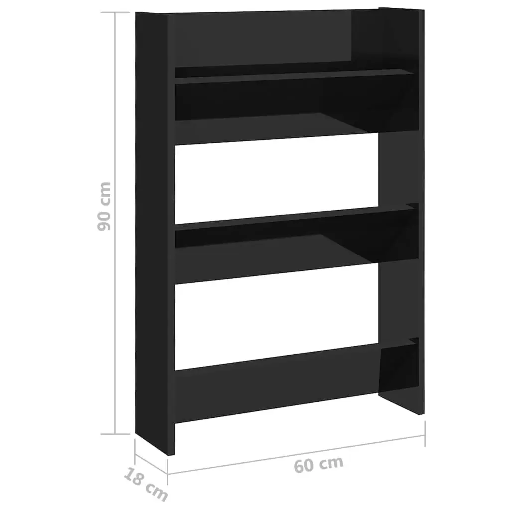 Wall Shoe Cabinet High Gloss Black 60x18x90 cm Engineered Wood 806773