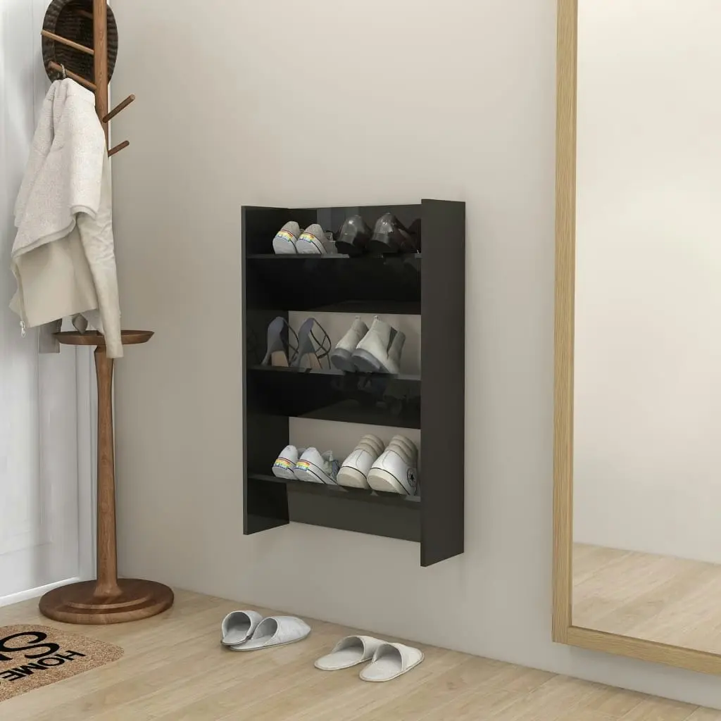 Wall Shoe Cabinet High Gloss Black 60x18x90 cm Engineered Wood 806773