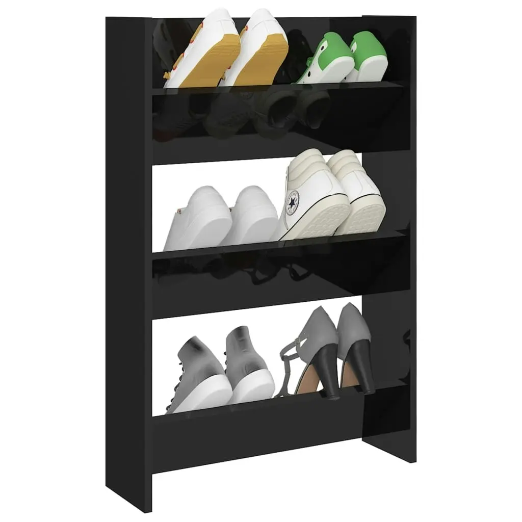 Wall Shoe Cabinet High Gloss Black 60x18x90 cm Engineered Wood 806773