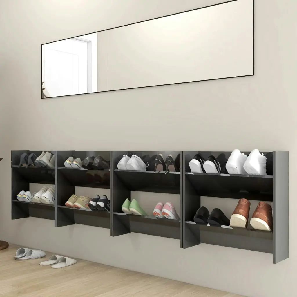 Wall Shoe Cabinets 4 pcs High Gloss Grey 60x18x60 cm Engineered Wood 806740