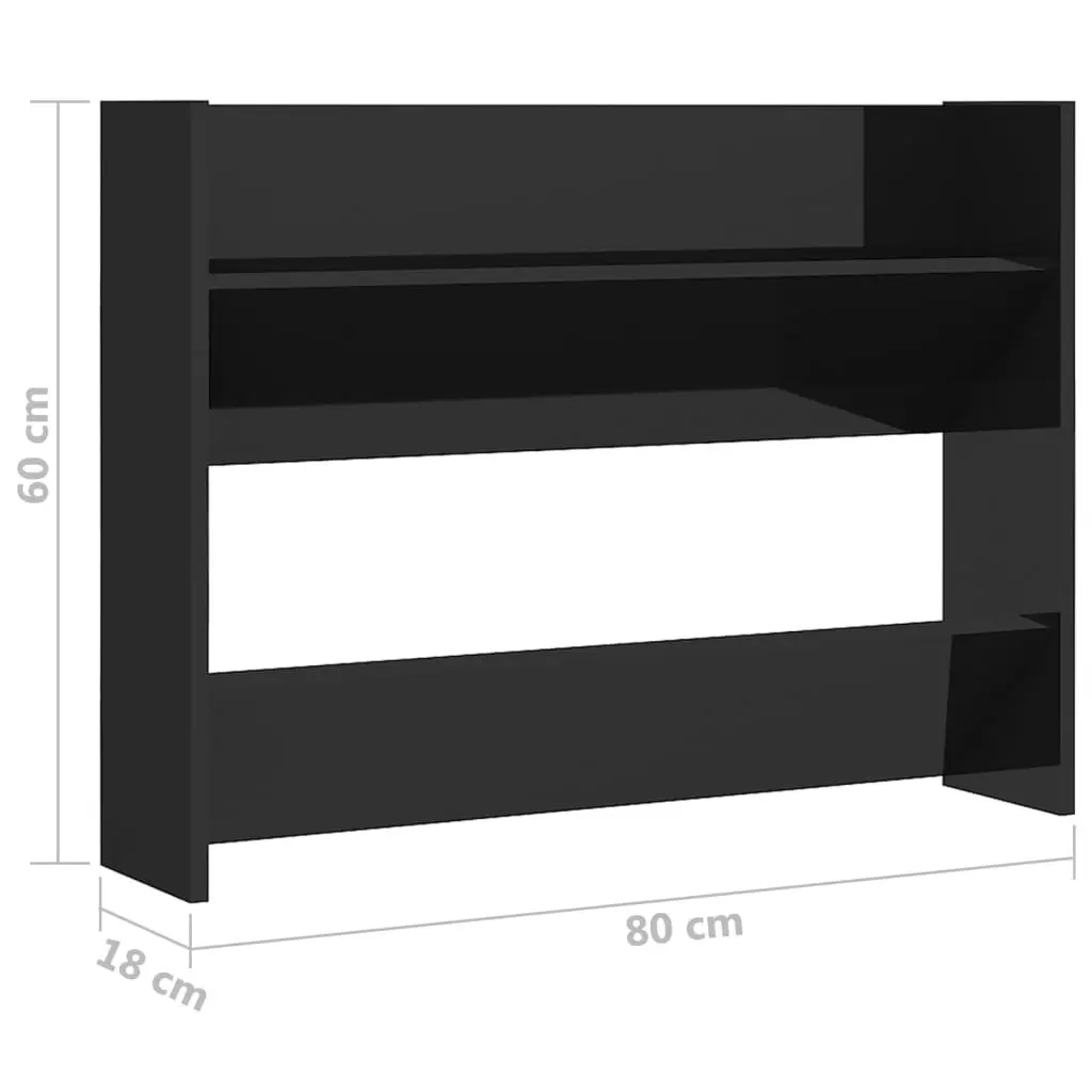 Wall Shoe Cabinets 2 pcs High Gloss Black 80x18x60 cm Engineered Wood 806756