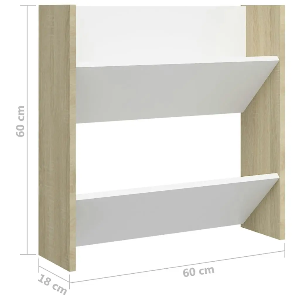 Wall Shoe Cabinets 2 pcs White&Sonoma Oak 60x18x60 cm Engineered Wood 806730