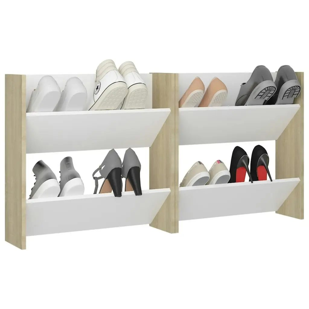 Wall Shoe Cabinets 2 pcs White&Sonoma Oak 60x18x60 cm Engineered Wood 806730