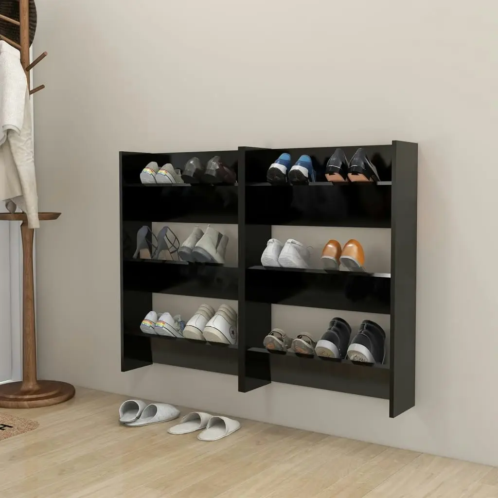 Wall Shoe Cabinets 2 pcs Black 60x18x90 cm Engineered Wood 806762