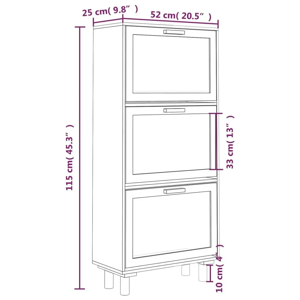 Shoe Cabinet White 52x25x115 cm Engineered Wood and Natural Rattan 345648