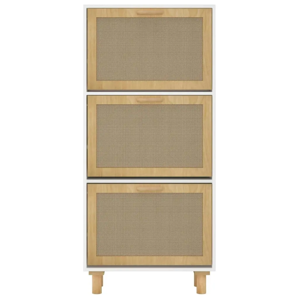 Shoe Cabinet White 52x25x115 cm Engineered Wood and Natural Rattan 345648