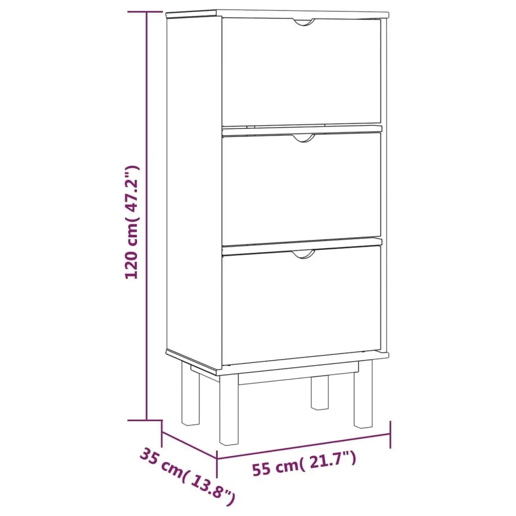 Shoe Cabinet OTTA with 3 Drawers Brown Solid Wood Pine 351309