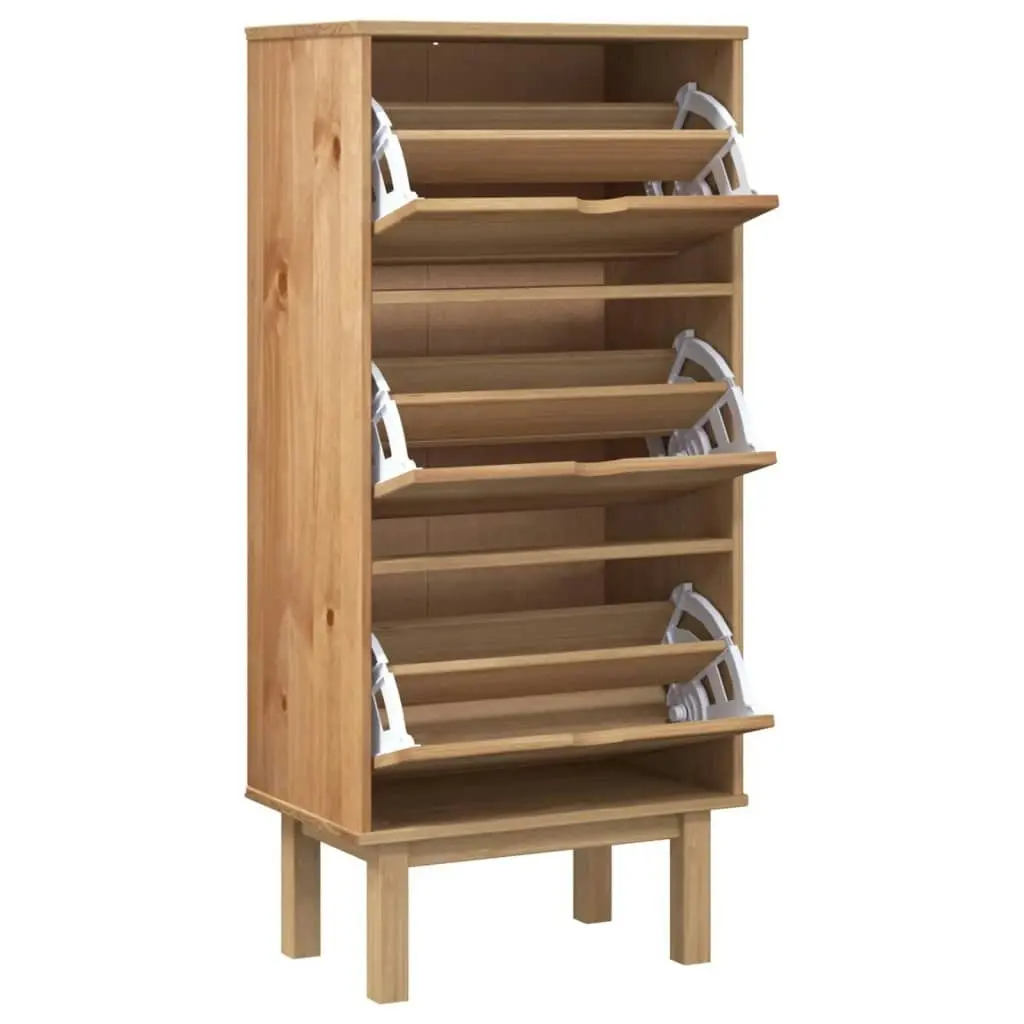 Shoe Cabinet OTTA with 3 Drawers Brown Solid Wood Pine 351309