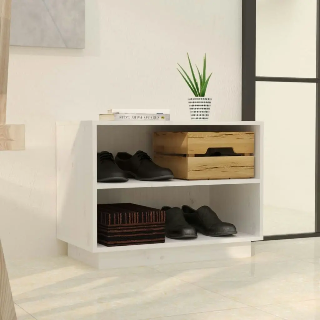 Shoe Cabinet White 60x34x45 cm Solid Wood Pine 813546