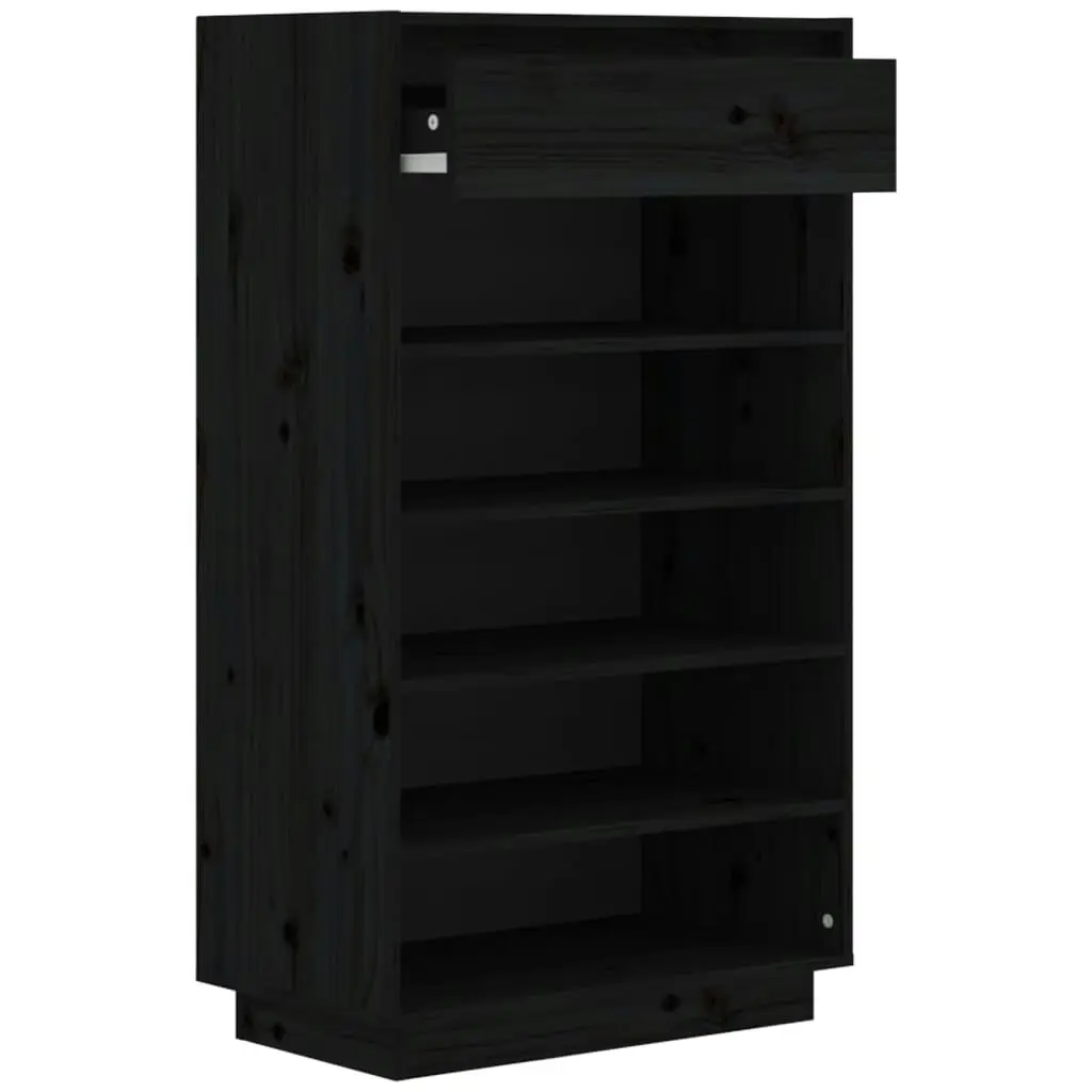 Shoe Cabinet Black 60x34x105 cm Solid Wood Pine 813554