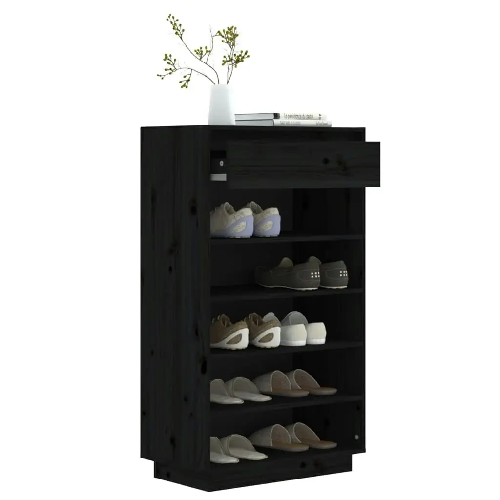 Shoe Cabinet Black 60x34x105 cm Solid Wood Pine 813554