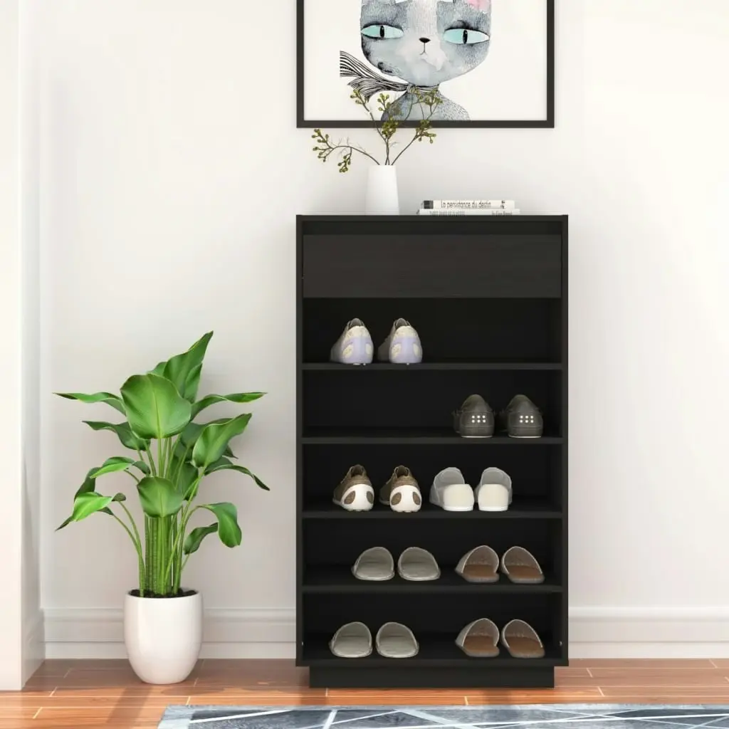 Shoe Cabinet Black 60x34x105 cm Solid Wood Pine 813554