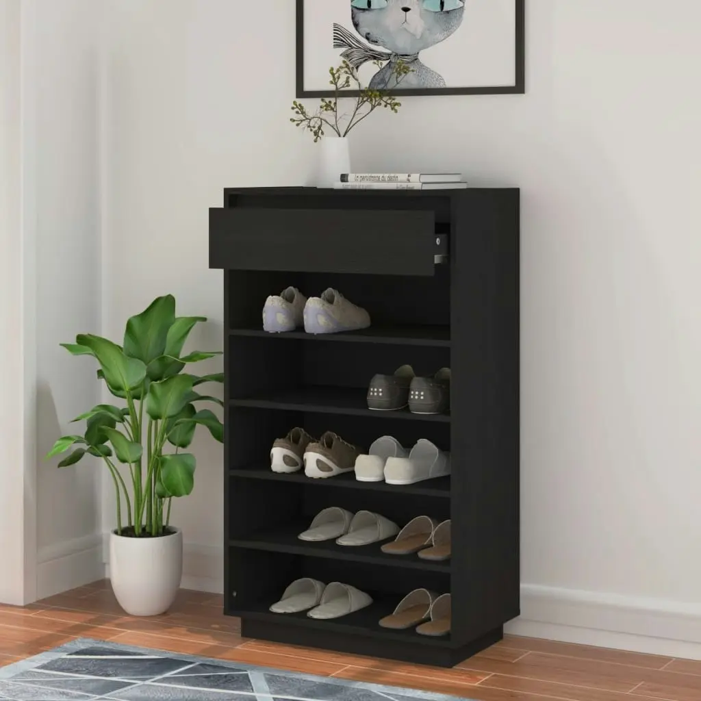 Shoe Cabinet Black 60x34x105 cm Solid Wood Pine 813554