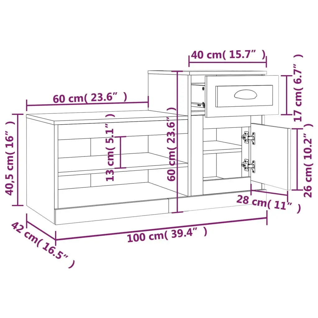 Shoe Cabinet Smoked Oak 100x42x60 cm Engineered Wood 816421