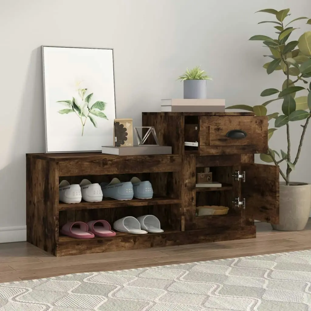 Shoe Cabinet Smoked Oak 100x42x60 cm Engineered Wood 816421