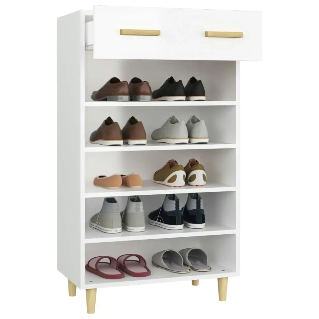 Shoe Cabinet High Gloss White 60x35x105 cm Engineered Wood 812786