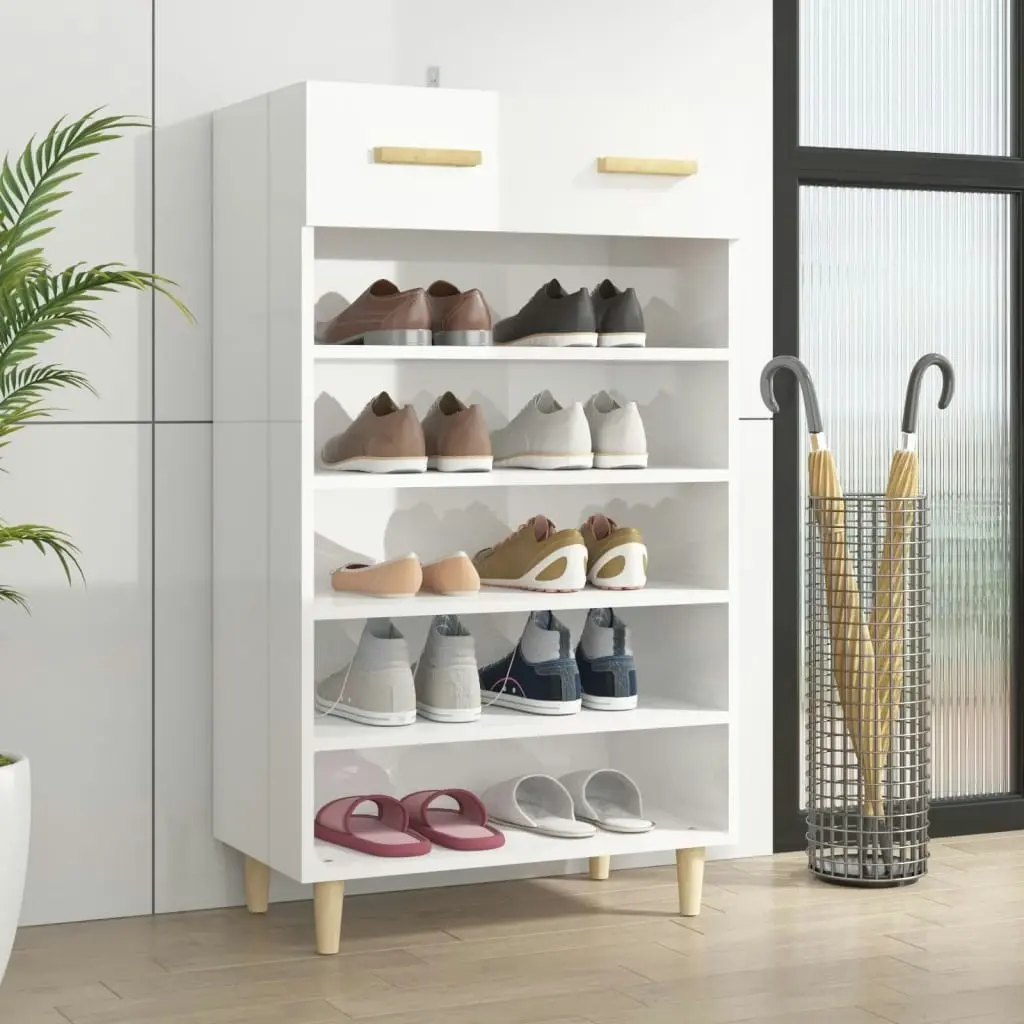 Shoe Cabinet High Gloss White 60x35x105 cm Engineered Wood 812786