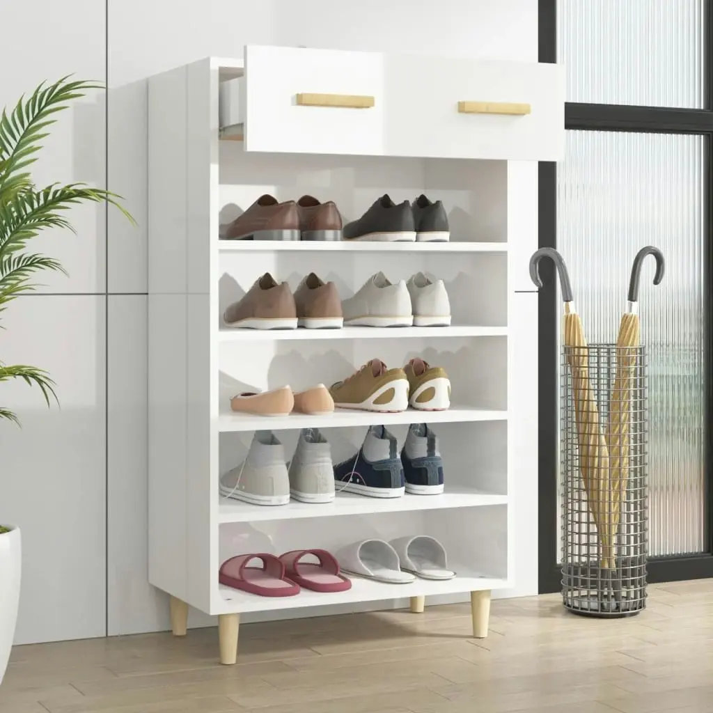 Shoe Cabinet High Gloss White 60x35x105 cm Engineered Wood 812786