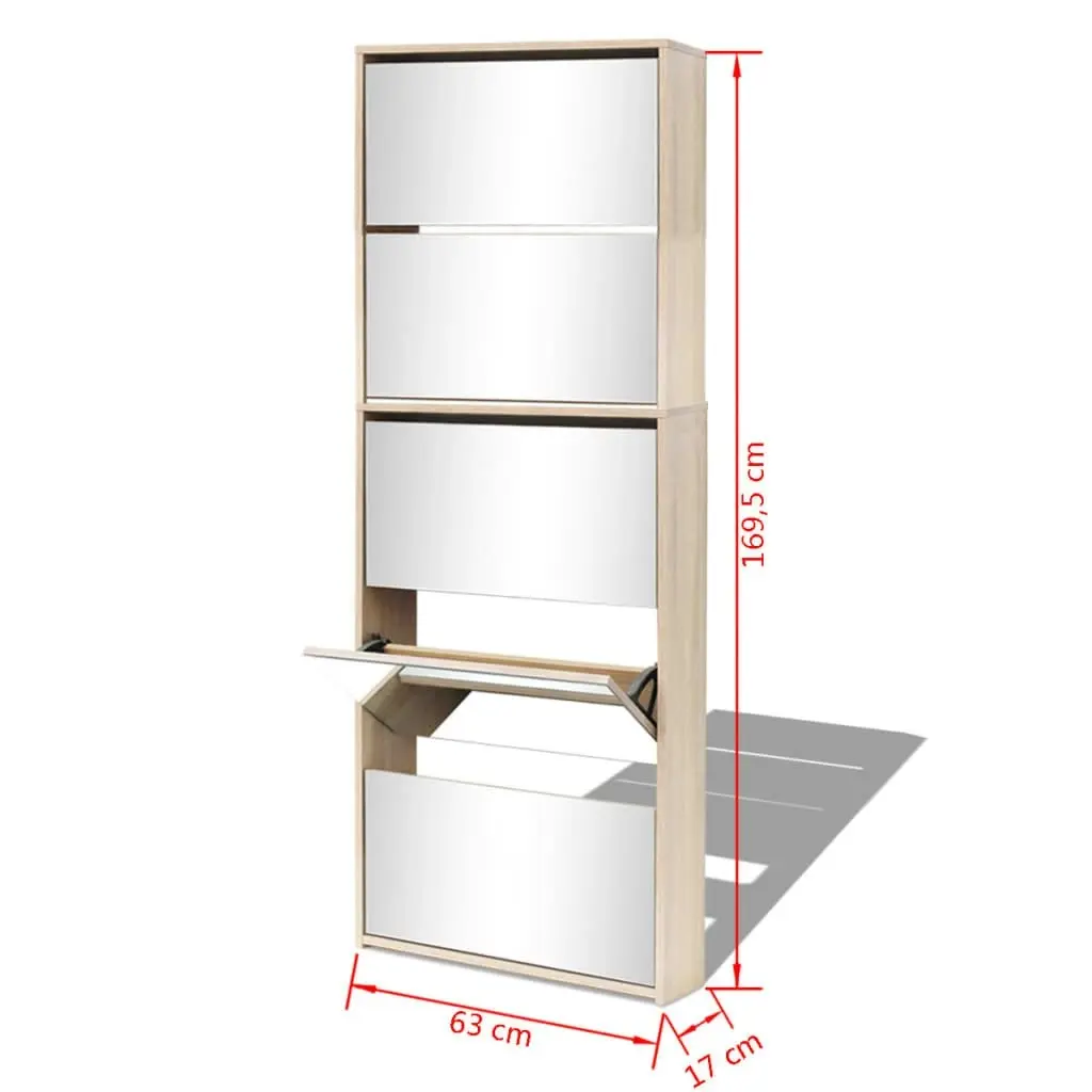 Shoe Cabinet 5-Layer Mirror Oak 63x17x169.5 cm 273937