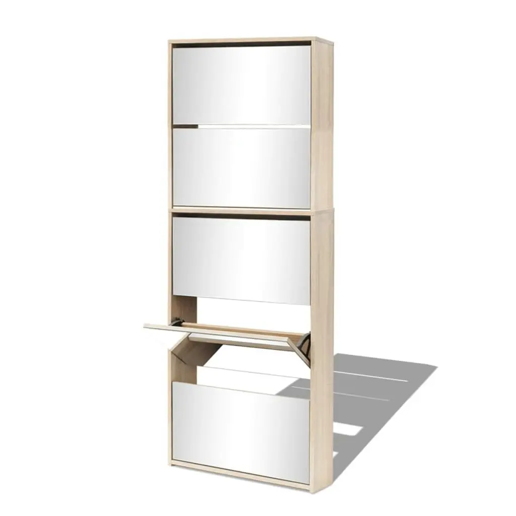 Shoe Cabinet 5-Layer Mirror Oak 63x17x169.5 cm 273937