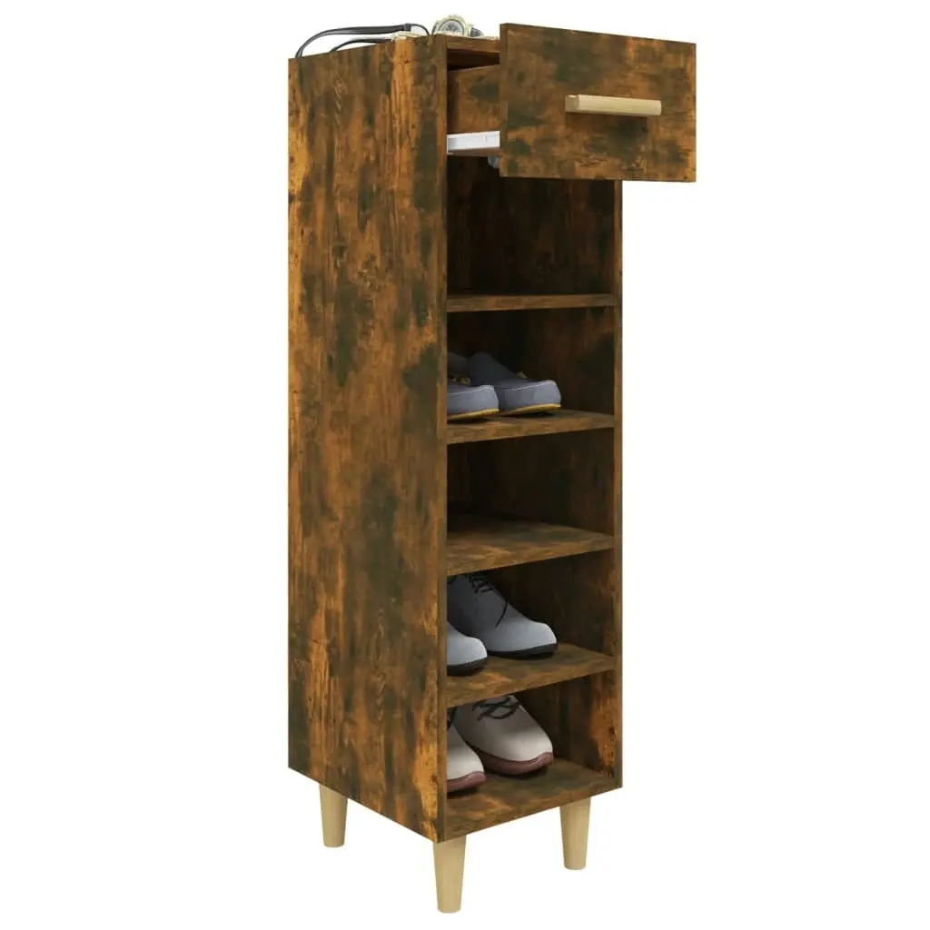 Shoe Cabinet Smoked Oak 30x35x105 cm Engineered Wood 817561