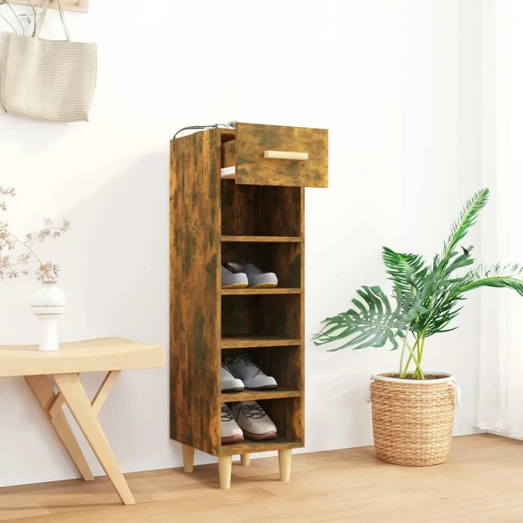 Shoe Cabinet Smoked Oak 30x35x105 cm Engineered Wood 817561