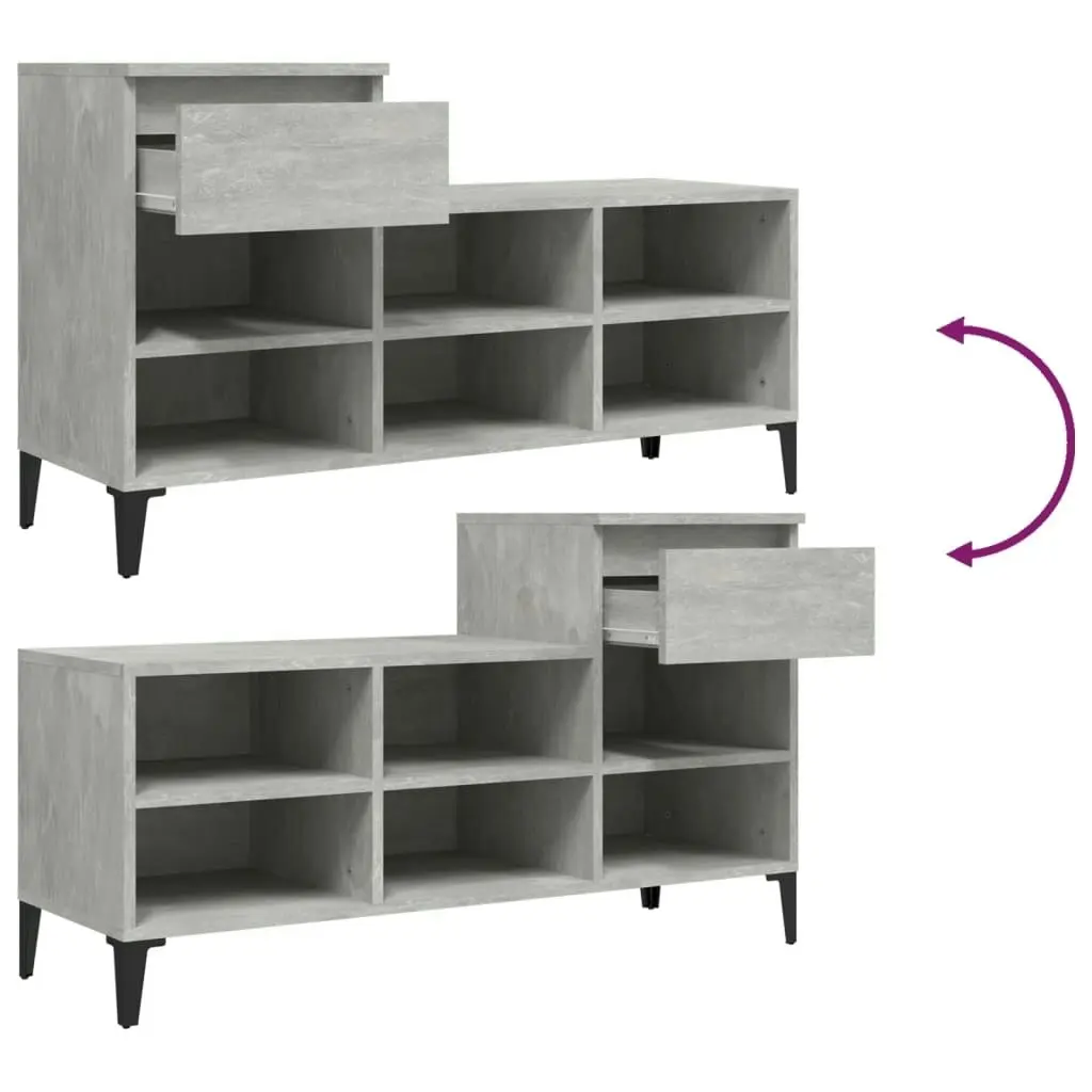 Shoe Cabinet Concrete Grey 102x36x60 cm Engineered Wood 821216