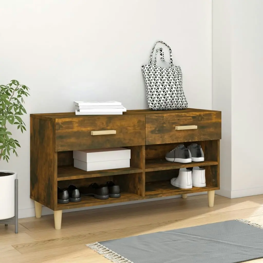 Shoe Cabinet Smoked Oak 102x35x55 cm Engineered Wood 817567