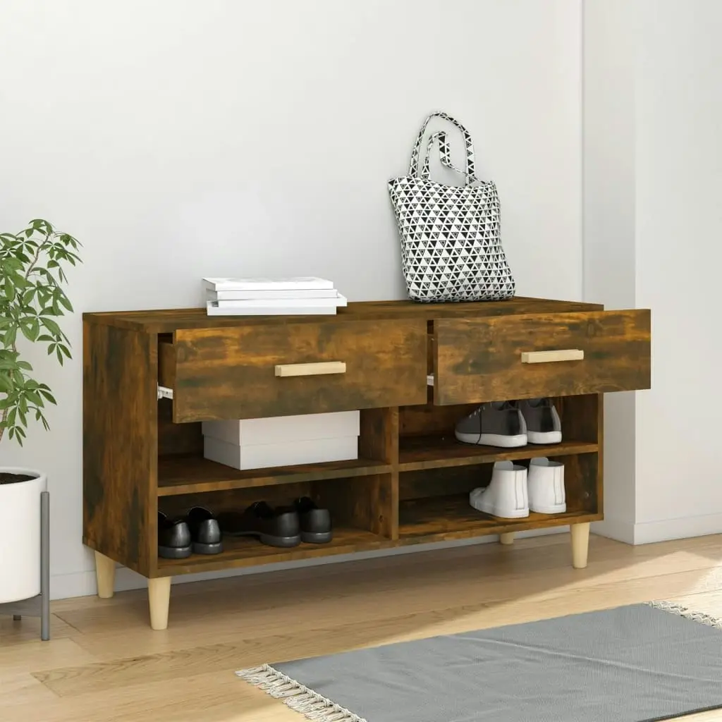 Shoe Cabinet Smoked Oak 102x35x55 cm Engineered Wood 817567