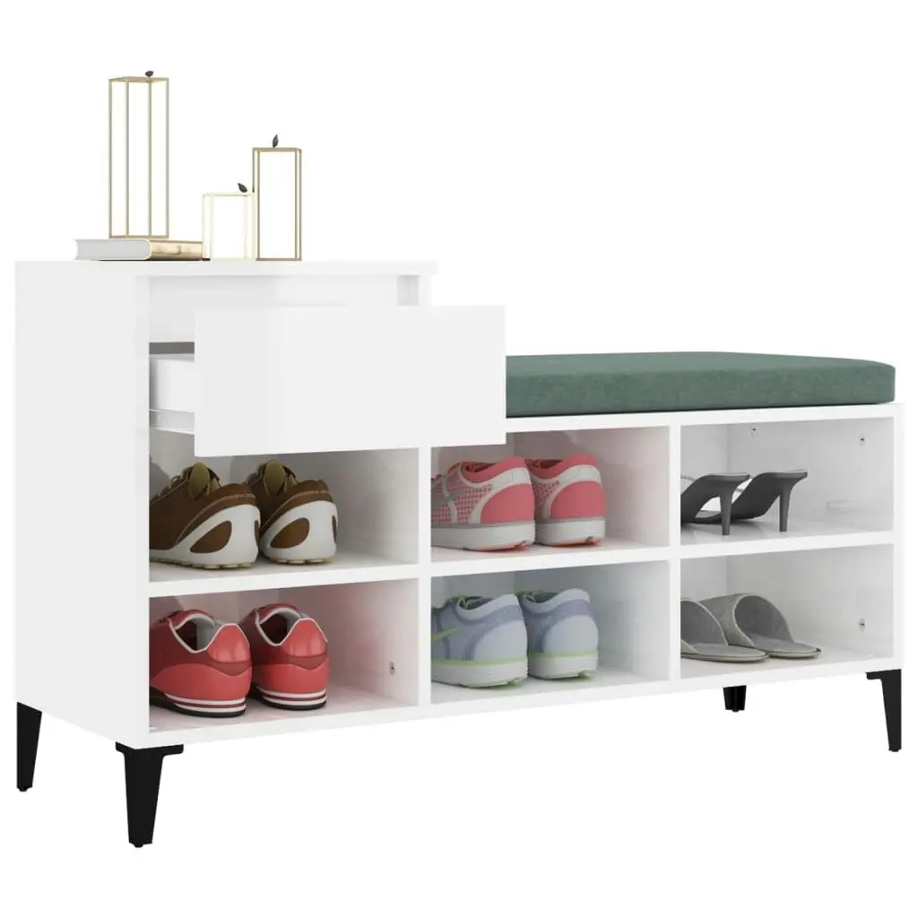 Shoe Cabinet High Gloss White 102x36x60 cm Engineered Wood 821214