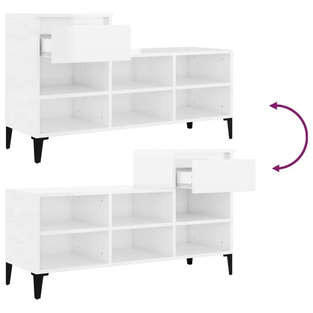 Shoe Cabinet High Gloss White 102x36x60 cm Engineered Wood 821214