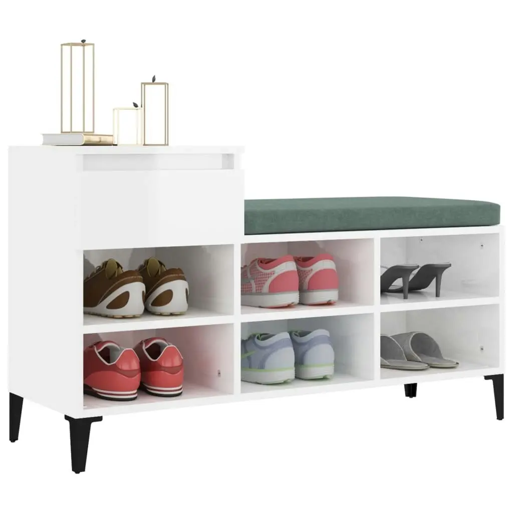 Shoe Cabinet High Gloss White 102x36x60 cm Engineered Wood 821214