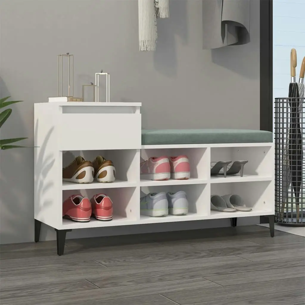 Shoe Cabinet High Gloss White 102x36x60 cm Engineered Wood 821214