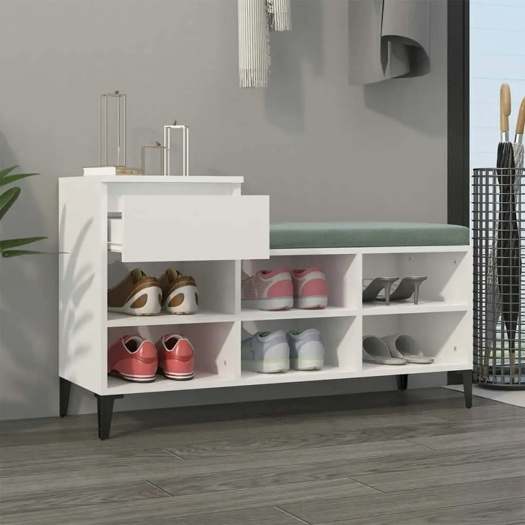 Shoe Cabinet High Gloss White 102x36x60 cm Engineered Wood 821214