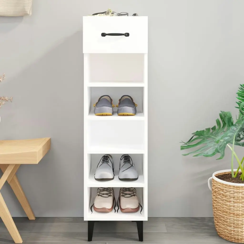 Shoe Cabinet High Gloss White 30x35x105 cm Engineered Wood 812813