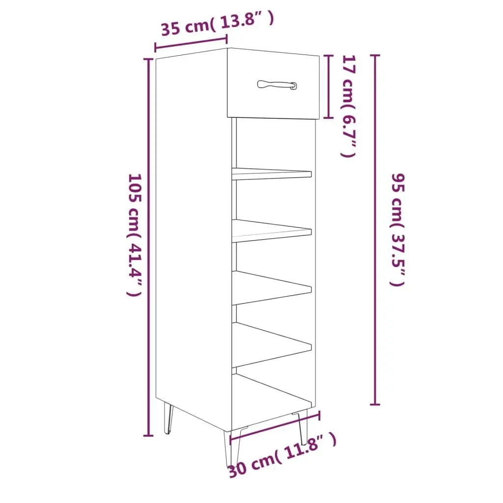 Shoe Cabinet High Gloss White 30x35x105 cm Engineered Wood 812813