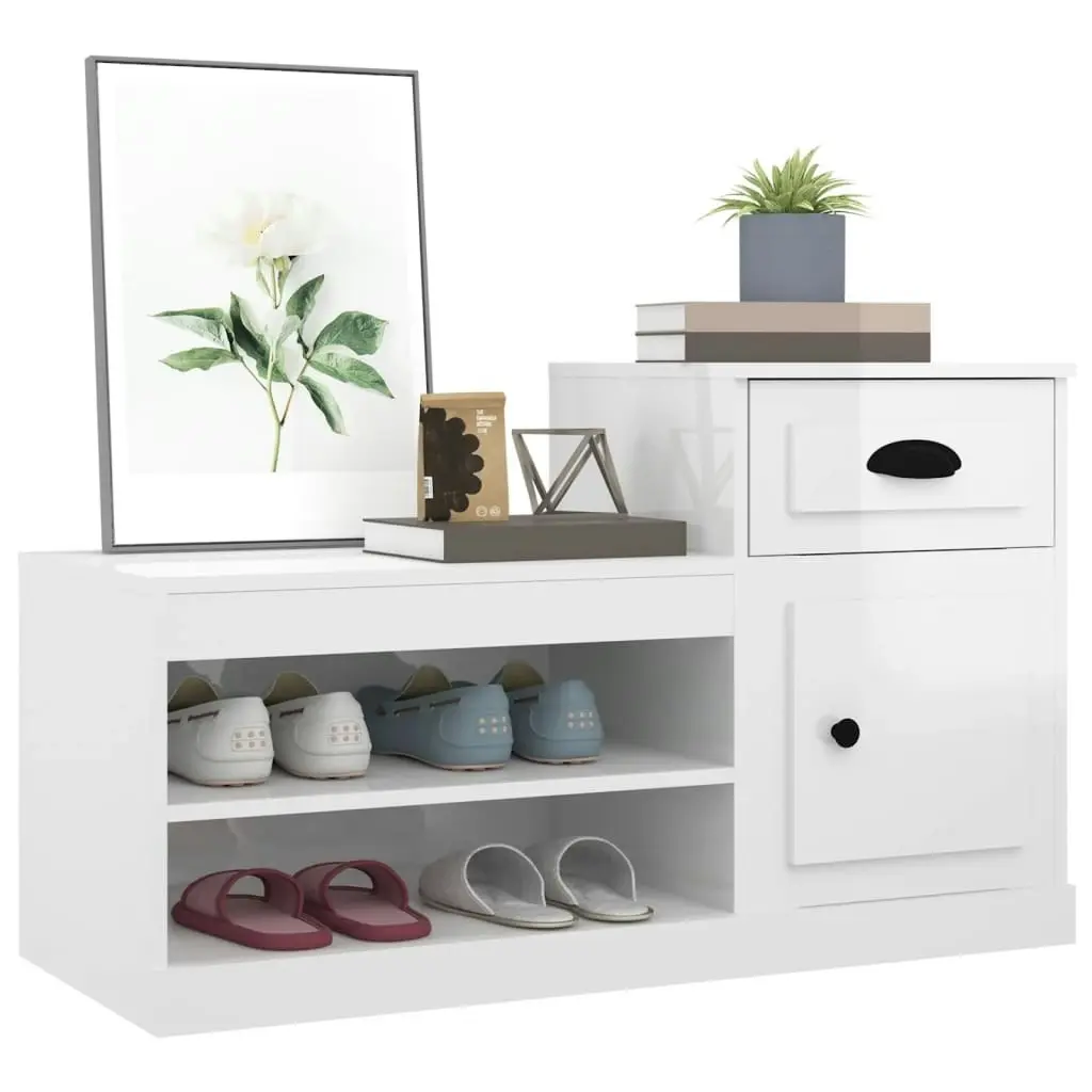 Shoe Cabinet High Gloss White 100x42x60 cm Engineered Wood 816418