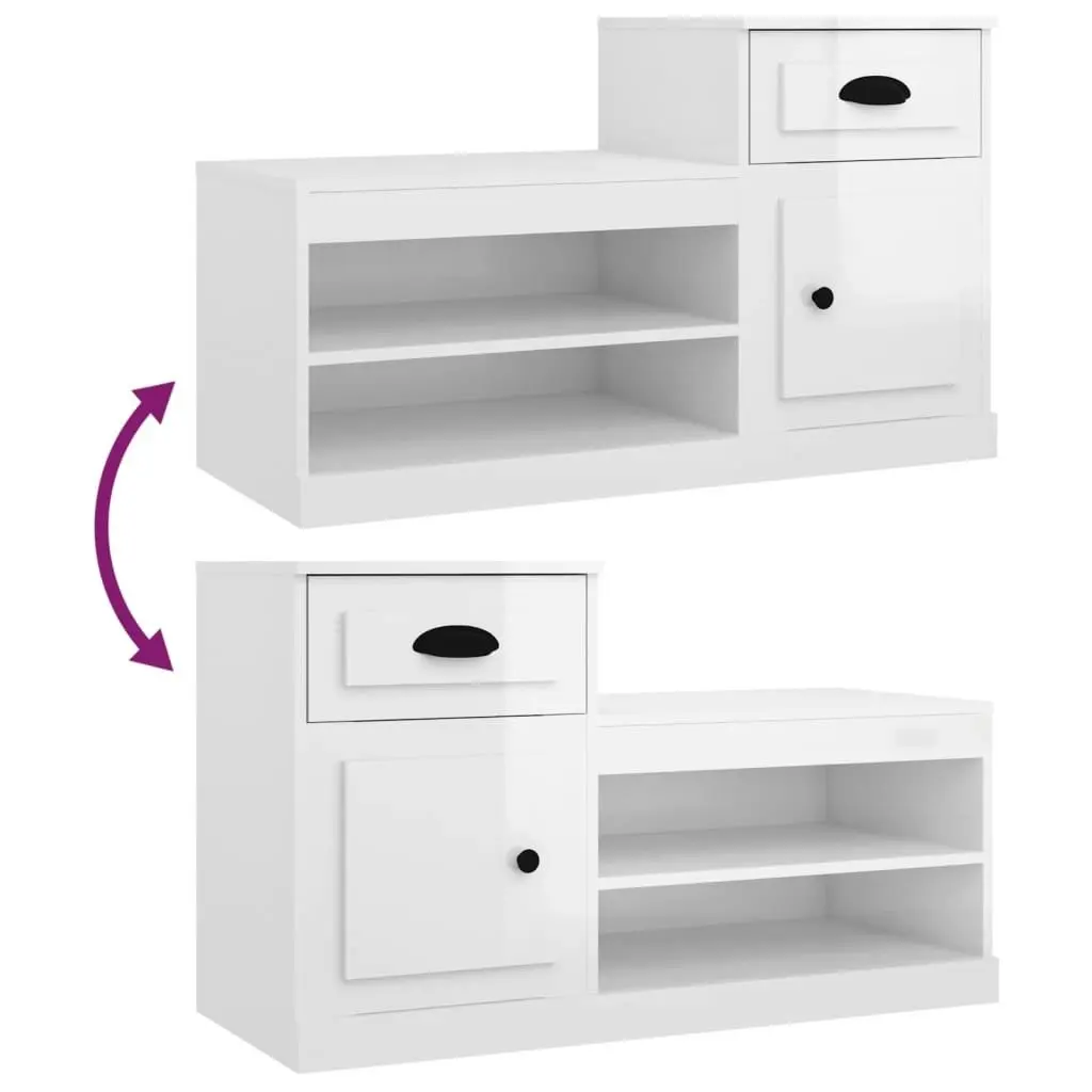 Shoe Cabinet High Gloss White 100x42x60 cm Engineered Wood 816418