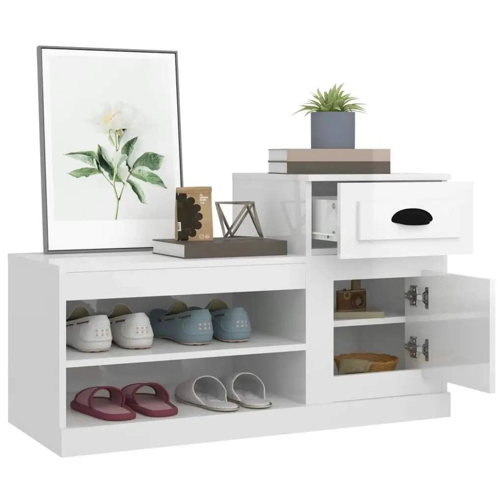 Shoe Cabinet High Gloss White 100x42x60 cm Engineered Wood 816418