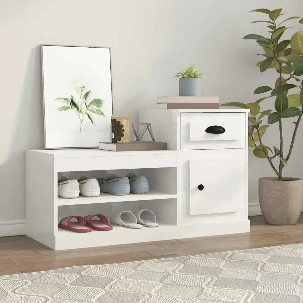 Shoe Cabinet High Gloss White 100x42x60 cm Engineered Wood 816418