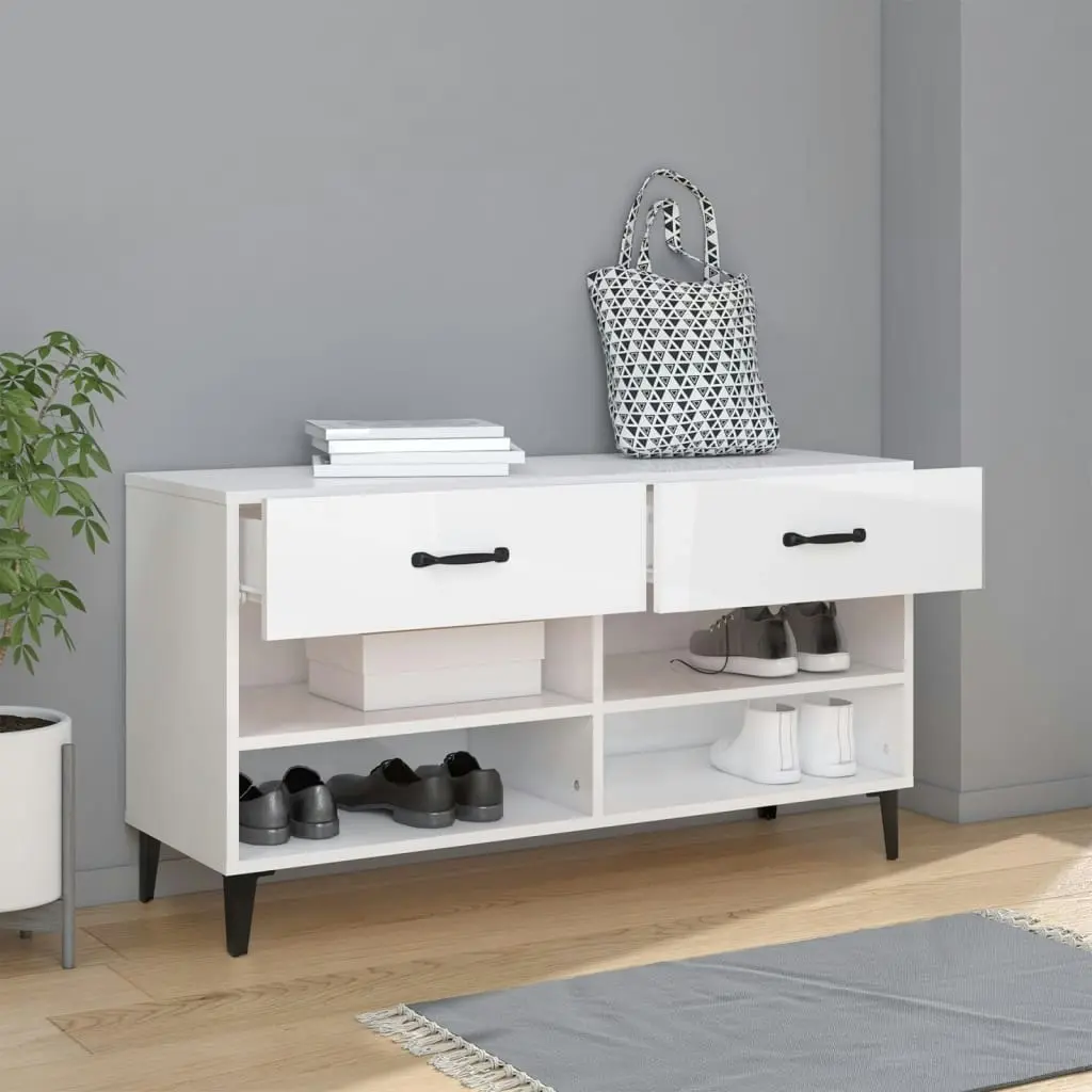 Shoe Cabinet High Gloss White 102x35x55 cm Engineered Wood 812831