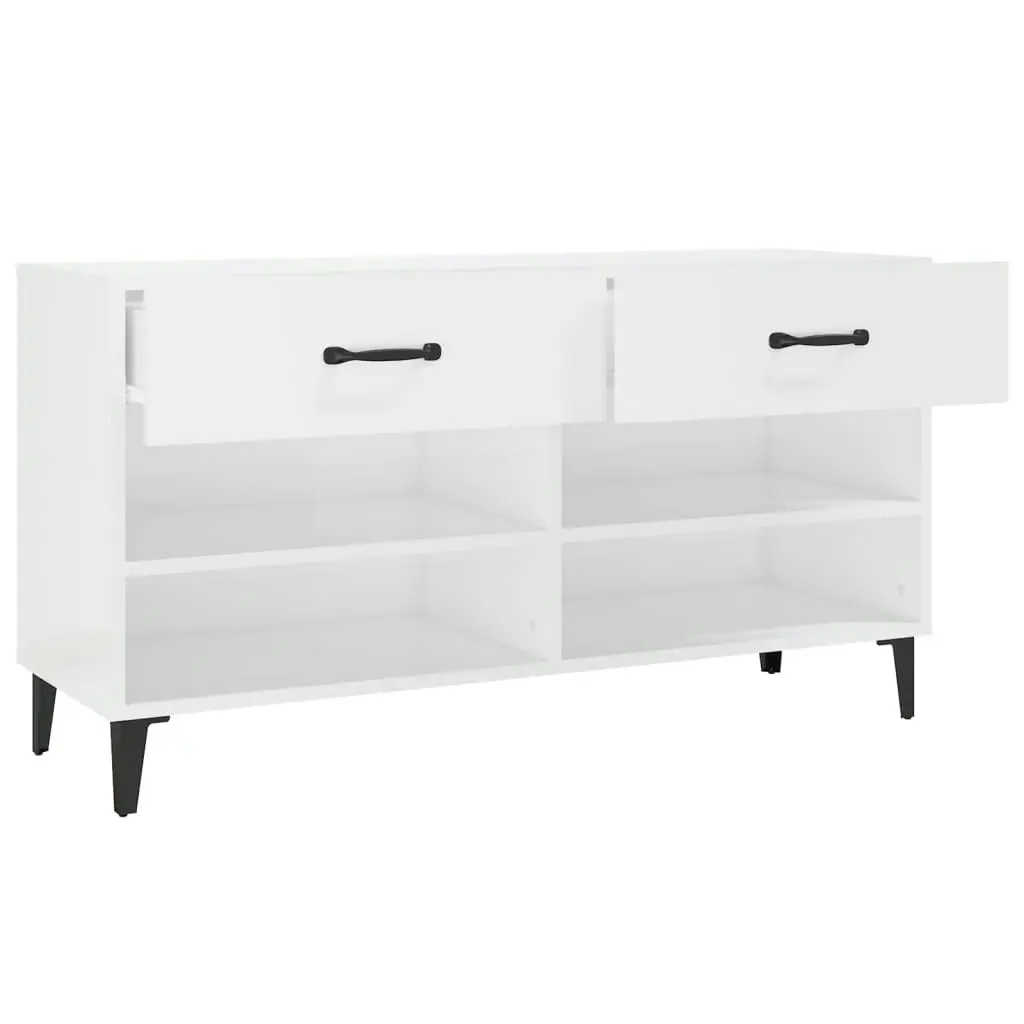 Shoe Cabinet High Gloss White 102x35x55 cm Engineered Wood 812831