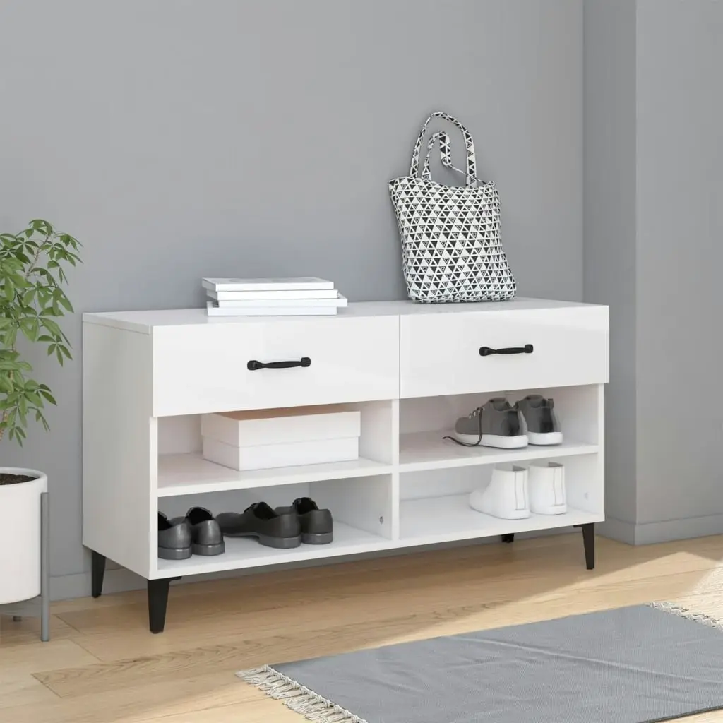 Shoe Cabinet High Gloss White 102x35x55 cm Engineered Wood 812831