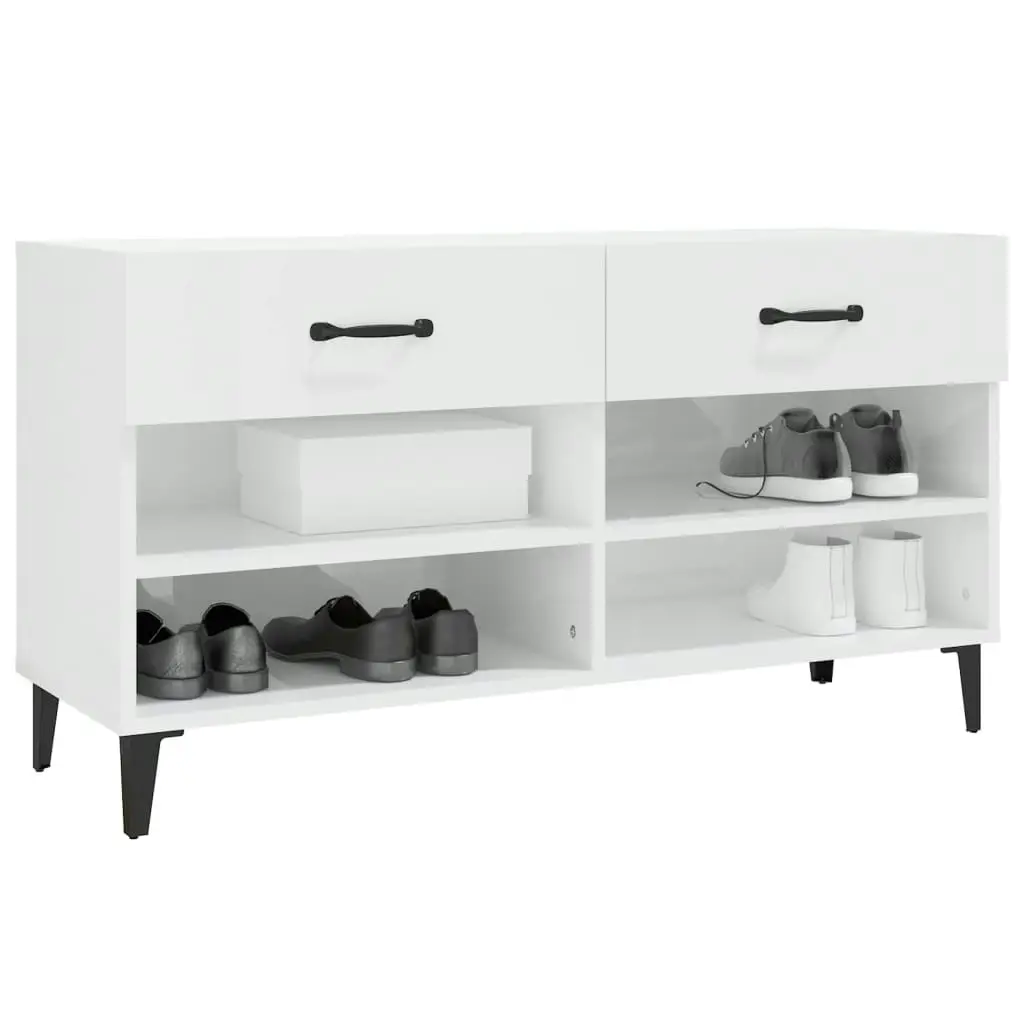 Shoe Cabinet High Gloss White 102x35x55 cm Engineered Wood 812831