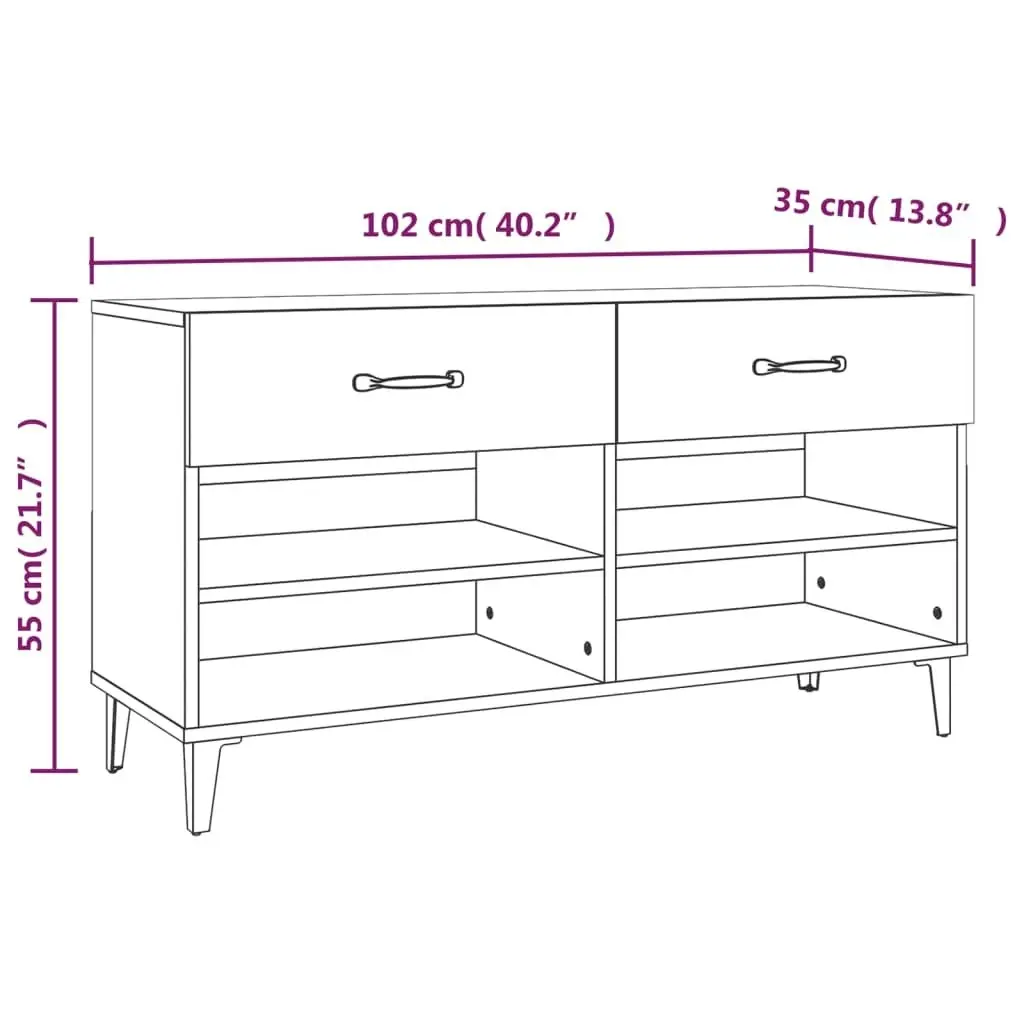 Shoe Cabinet High Gloss White 102x35x55 cm Engineered Wood 812831