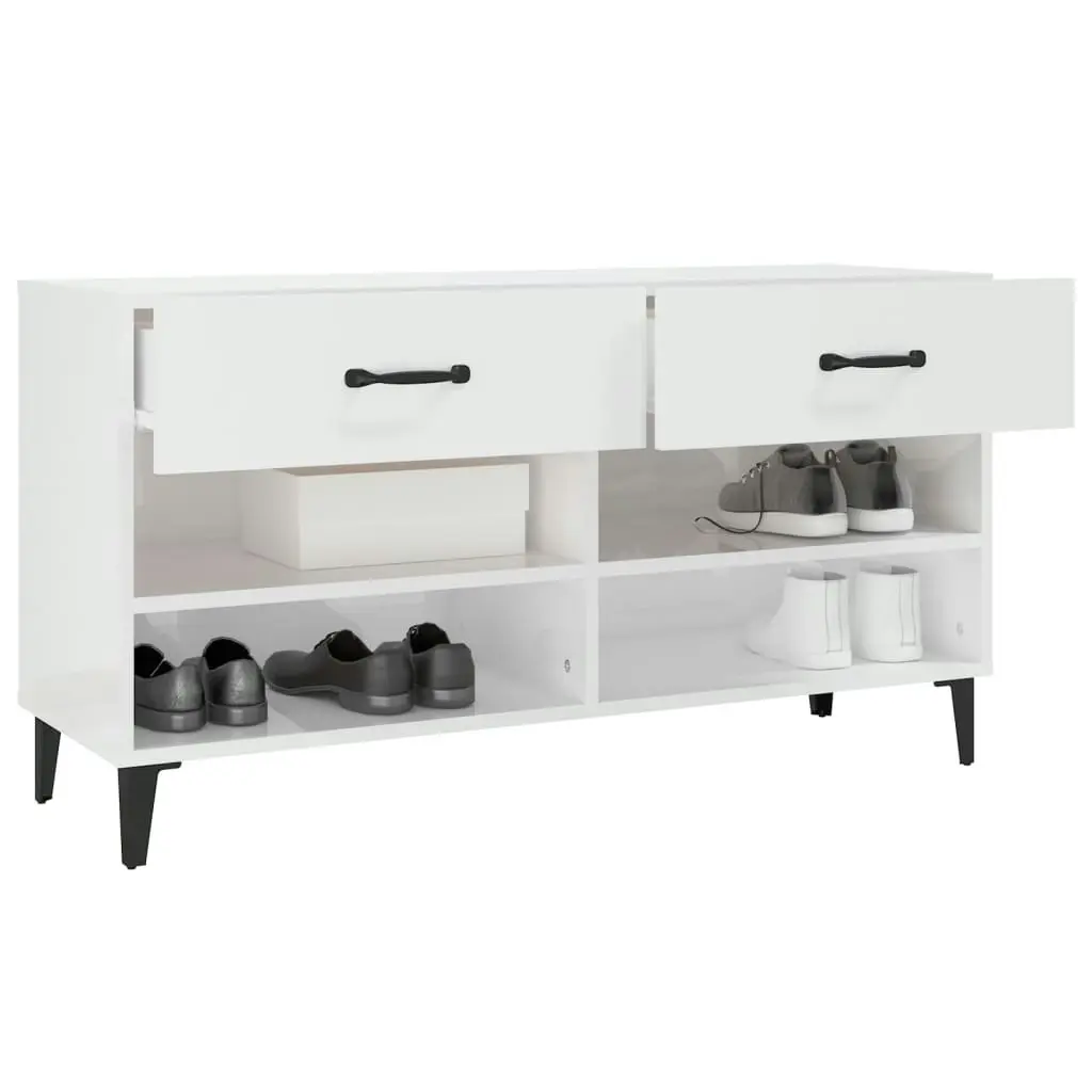 Shoe Cabinet High Gloss White 102x35x55 cm Engineered Wood 812831